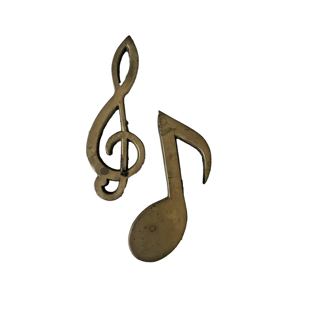 Vtg Solid Brass Music‎ Notes Paperweights Or Wall Decor Treble Clef Eighth Note